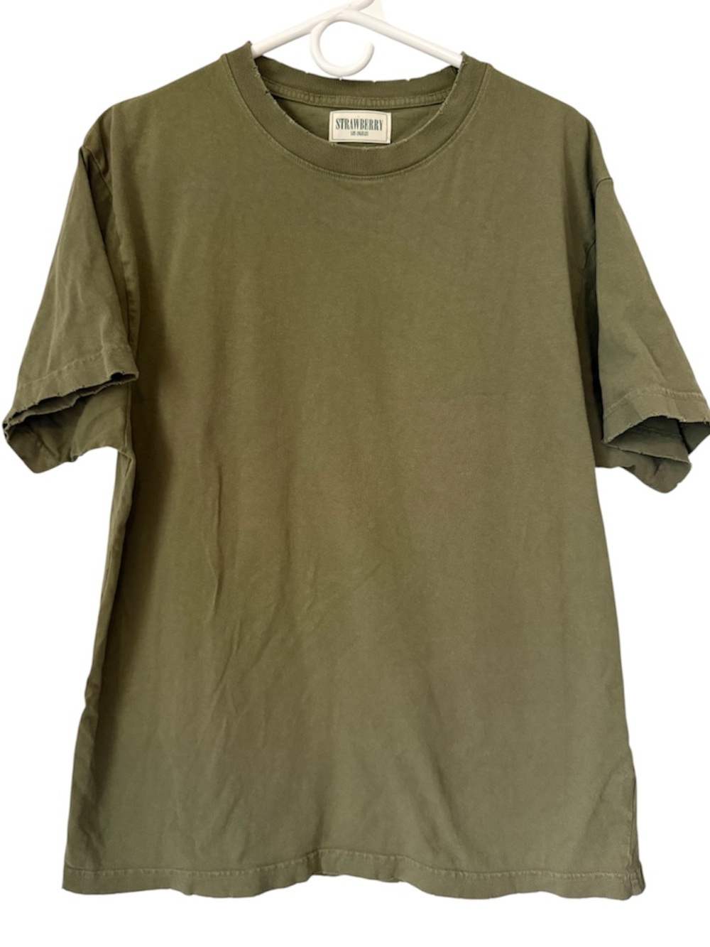 Strawberry Los Angeles Distressed T Shirt Mineral Washed Crewneck Green Large